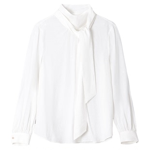 大洪洪【浪漫柔光】春季款法式飘带衬衫女A字摆灯笼袖设计感衬衣