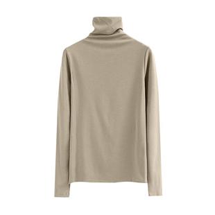 秋冬高领修身长袖纯棉纯色一体领T恤打底衫女百搭堆堆领体恤内搭