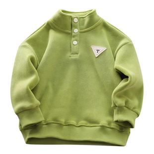 男童秋冬双面绒保暖卫衣中大童加厚一体绒半高领防风儿童打底衫冬