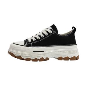 环球加绒厚底帆布鞋女款2025秋冬新款增高鞋百搭女鞋黑色松糕板鞋