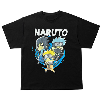 NARUTO动漫印花短袖T恤慵懒风质感撞色拼接Cityboy创意趣味上衣男