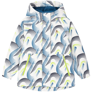 暇步士童装男童春季三防外套大童满印户外连帽风衣儿童透湿上衣