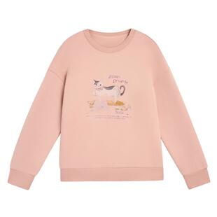 紫涵圆领套头卫衣女2025年冬季新款猫咪印花加绒保暖宽松休闲上衣