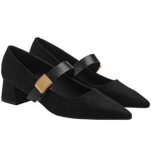 [新年礼物]CHARLES&KEITH女鞋CK1-60361543尖头绒面粗跟玛丽珍鞋