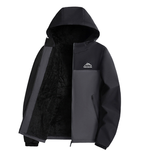 加绒加厚男士棉衣外套秋冬季休闲运动连帽棉袄防风防水冲锋衣棉服