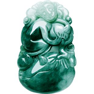 天然A货翡翠项链 12生肖猴玉吊坠小猴子吊坠属相猴带证书礼盒包装