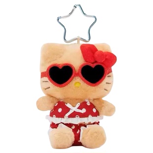 新款日系Sanrio三丽鸥hellokitty黑皮海岛度假kt毛绒包包挂件公仔