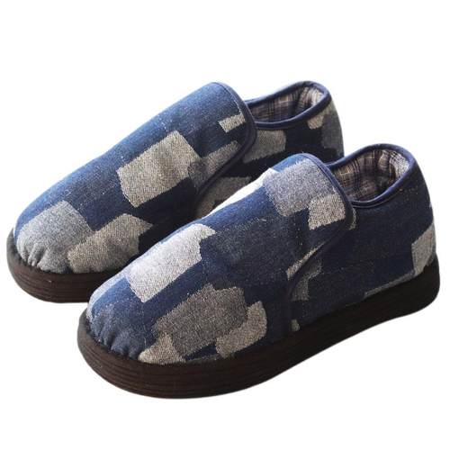 原创纯手工千层底男女保暖棉布鞋 复古拼色牛仔 加厚棉花棉窝靴子