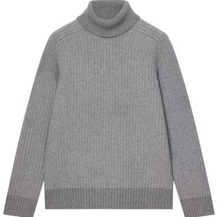 ERDOS 男装羊毛绒混纺针织衫秋冬灰色高领微落肩加厚保暖