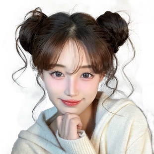 龙须双丸子头假发包自然蓬松皮筋可爱花苞盘发圈增发量高级感发饰