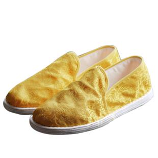 新品千层底布鞋女男 纯手工农家纳底 金黄锦缎刺绣民族风传统手纳