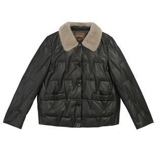 YINER音儿专选女装秋季短款厚实水貂毛翻领柔软绵羊真皮羽绒服