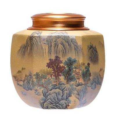 宜兴普洱锡盖陶瓷存储紫砂茶叶罐