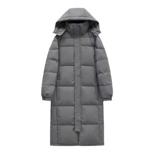 白鸭绒黑色羽绒服男女超长款过膝加厚2025年冬季新款情侣艺考中戏