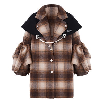 蝴蝶结袖黑色披肩外套