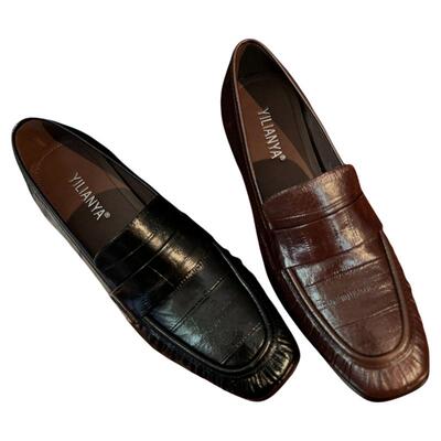 复古方头粗跟中跟单鞋春款乐福鞋