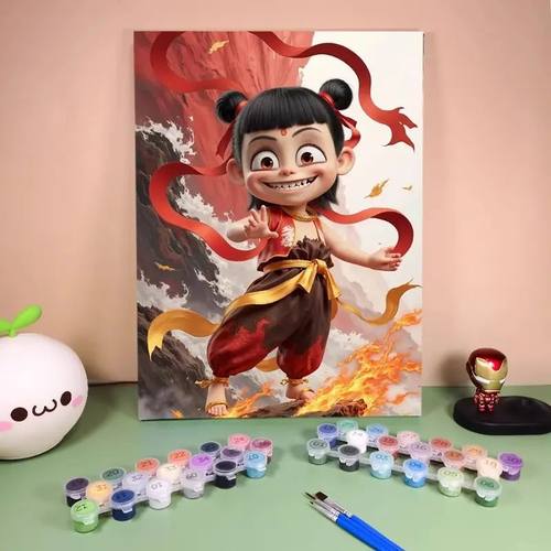 哪吒数字油画手工diy填色画卡通动漫魔童闹海敖闰彩彩手绘丙烯画