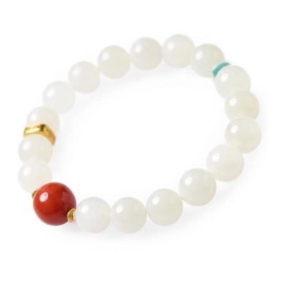 宏杰和田玉羊脂玉南红玛瑙手链