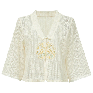 新中式旗袍外搭女针织春夏薄款空调房开衫短款七分袖高端刺绣日常