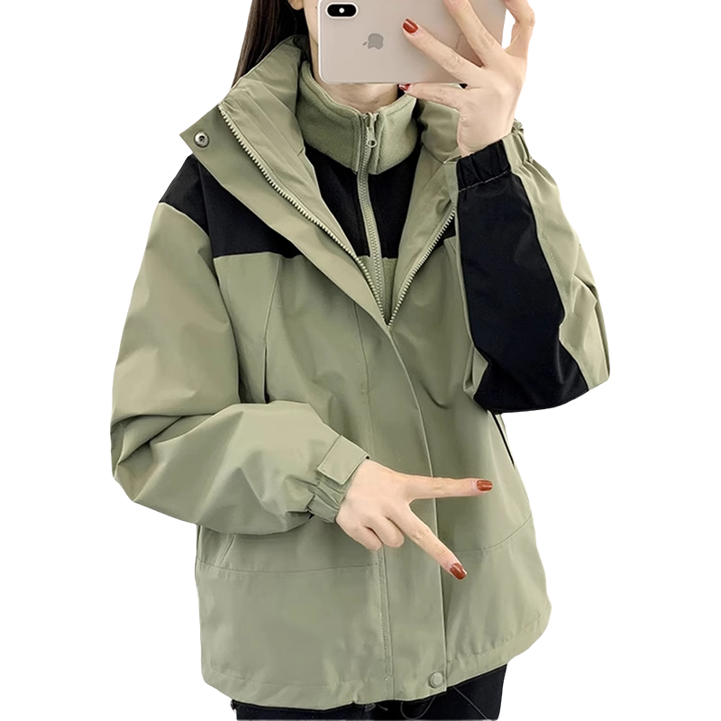 紫色冲锋衣女三合一新款加绒加厚