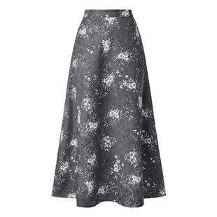 颜域复古印花气质半身裙女2025新款冬季中长款A字半裙高腰裙子女