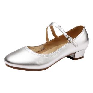 冬季广场舞鞋透气银色舞蹈鞋女妈妈真皮软底杨丽萍舞鞋女2025新款