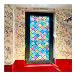 南洋复古风磨砂玻璃贴纸美式卫生间厨房阳台窗户彩色彩虹玻璃贴膜