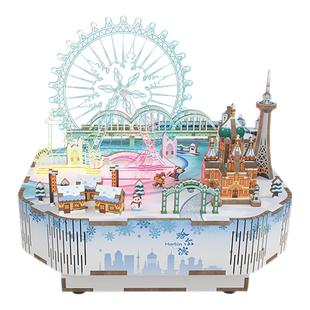 同趣拼装八音盒冰雪哈尔滨音乐盒文创diy手工积木玩具生日礼物女