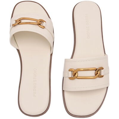 PEDRO女士金属装饰圆头拖鞋