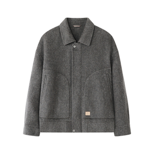 美丽诺羊毛双面毛呢夹克秋冬保暖高级感翻领短款商务休闲外套男