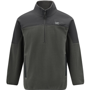 CAT卡特25秋冬新品男士抗静电半开襟摇粒绒拼接落肩袖宽松卫衣