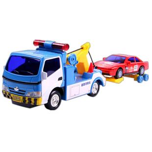 大号工程车套装道路清障车救援车拖车警车组合男孩儿童玩具小汽车