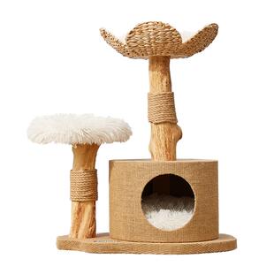 喵想树实木蒲草猫爬架子猫窝猫树一体树干夏天小型剑麻不占地猫架