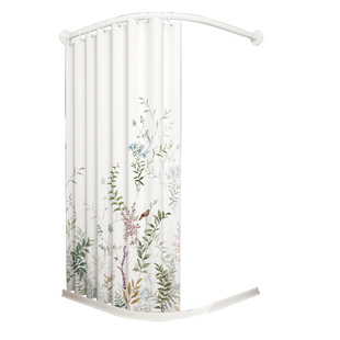 浴帘弧形304不锈钢L形伸缩杆免打孔拐角浴室隔断帘淋浴帘防水防霉