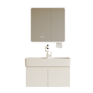 奶油风小户型多层实木浴室柜挂墙式浴室洗手盆柜组合卫生间洗漱盆