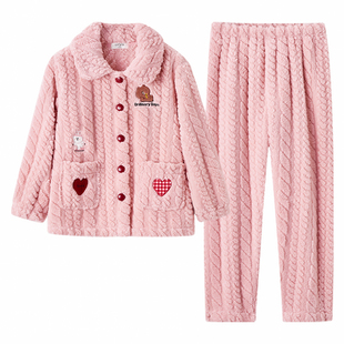 千线艺linefriends联名女童睡衣珊瑚绒冬保暖儿童圣诞新年家居服