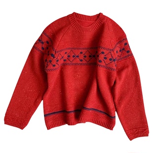 韩版设计感费尔岛杂线圆领毛衣女2026春季新款可外穿显瘦内搭上衣