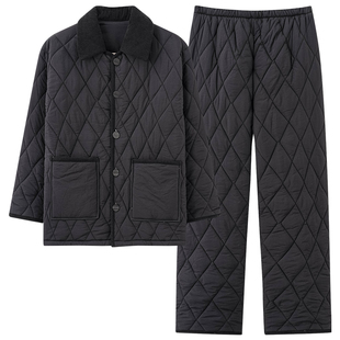 羽绒服三层夹棉袄加厚睡衣男士冬季珊瑚绒2025新款开衫翻领家居服