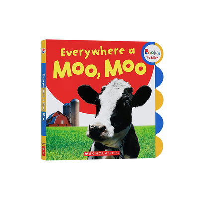 英文原版Rookie Toddler:Everywhere a Moo, Moo到处都是哞，哞 低幼儿童英语启蒙认知绘本宝宝撕不烂纸板书亲子互动