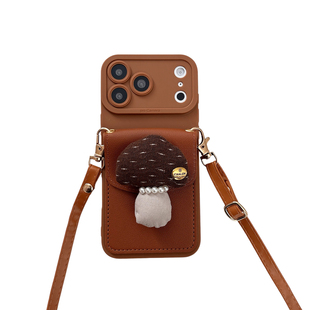 墨绿色格纹蘑菇零钱卡包适用华为P80手机壳90荣耀500硅胶P70斜挎挂绳mate60pro背带12nova14秋冬13畅享x50i女