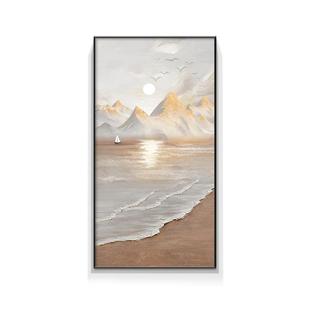 侘寂风入户玄关装饰画日照金山正对门走廊过道挂画肌理感海浪壁画