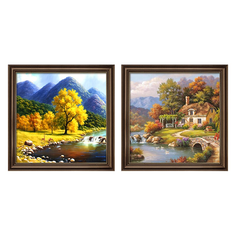 美式餐厅挂画流水生财风景油画大芬村装饰画欧式客厅玄关组合壁画