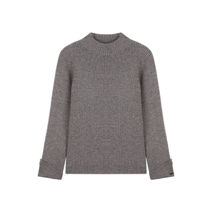 Amybaby女童上衣冬季2025新款简约中领纯色袖口带字母圆领毛衣