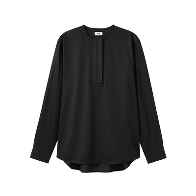 440ME女士黑色亨利领长袖衬衫