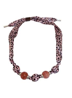 粉色豹纹珍珠丝巾项链
