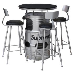 工业风创意网红铁艺汽油桶带储物层酒吧ktv休闲吧餐厅高台吧桌椅