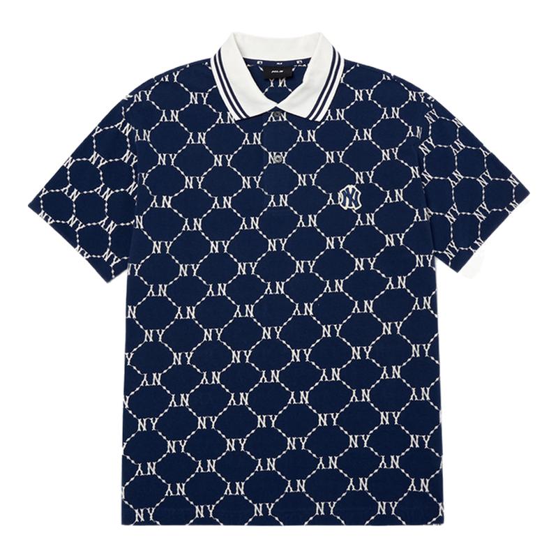 MLB官方 男款钻石老花POLO衫刺绣logo时尚运动短袖夏季PQM30