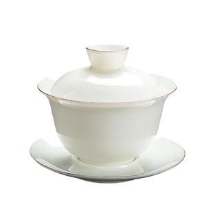 羊脂玉盖碗茶杯陶瓷单个高端大号泡茶功夫三才碗德化白瓷茶碗茶具