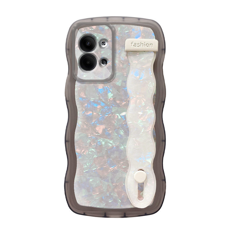 纯色波浪仙贝带支架适用OPPOReno9手机壳10pro+网红A58保护套a1pro新款Reno4/3/2/5/6/7/k7/K9/K10高级OP小众