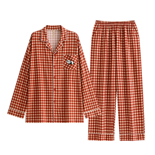 家乐芬红色睡衣男士春秋款纯棉长袖家居服本命年大码休闲复古格子